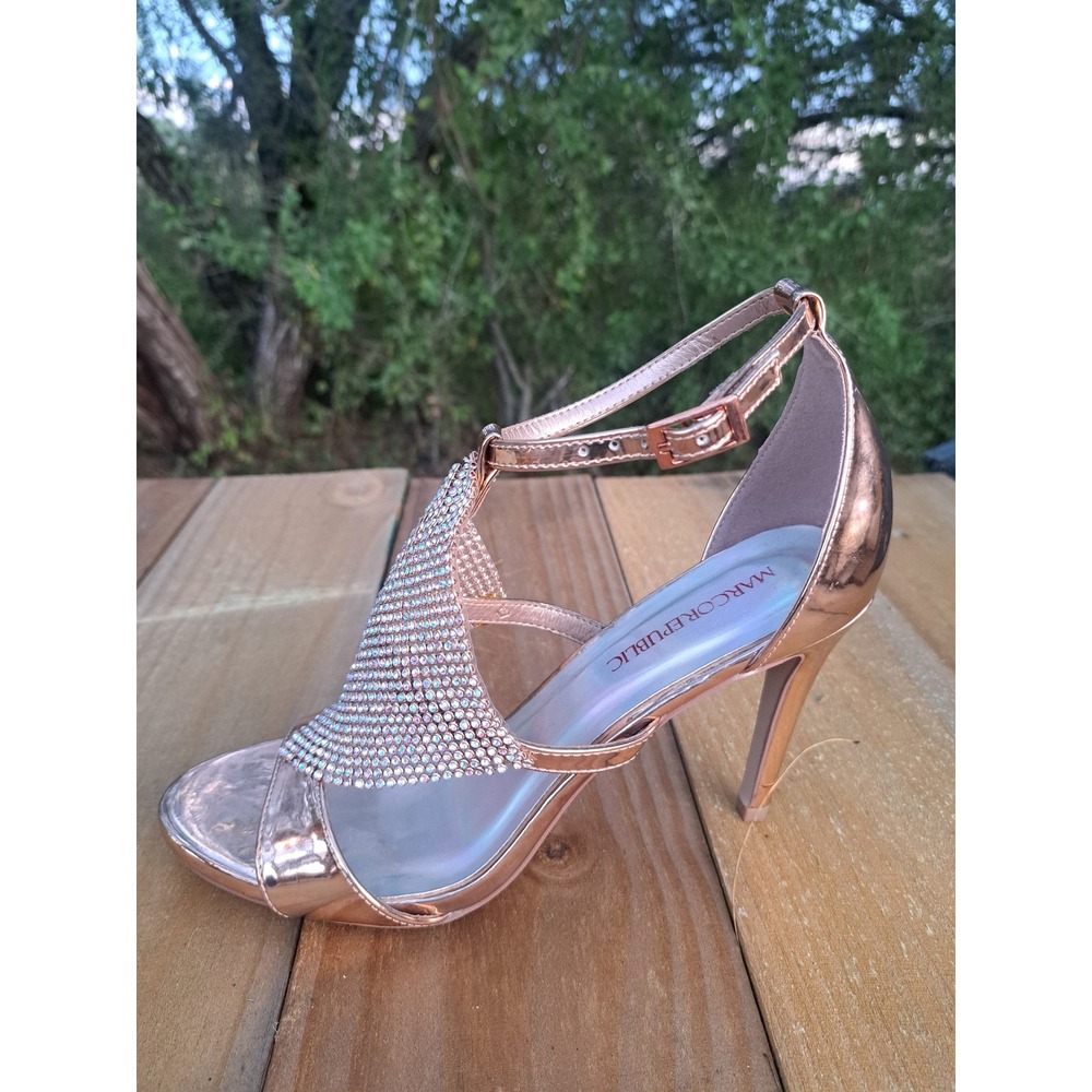 Marco Republic Rose Gold Metallic Rhinestone Mesh Stiletto Heel Sandals Size 8.5